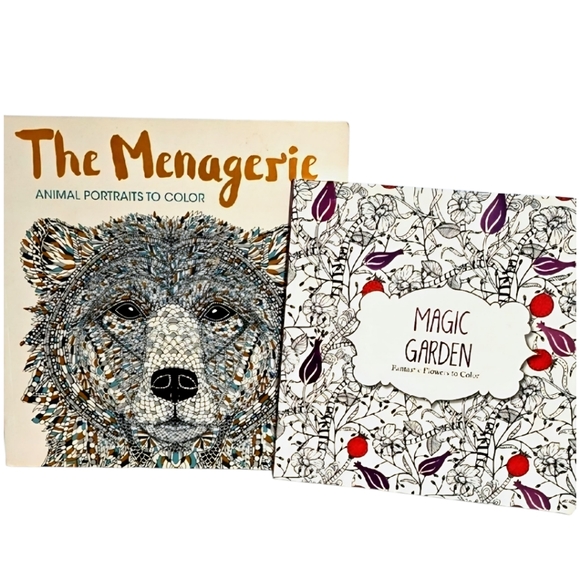 Barron'S Other - Set of Two Adult Coloring Books - The Menagerie and Magic Garden
